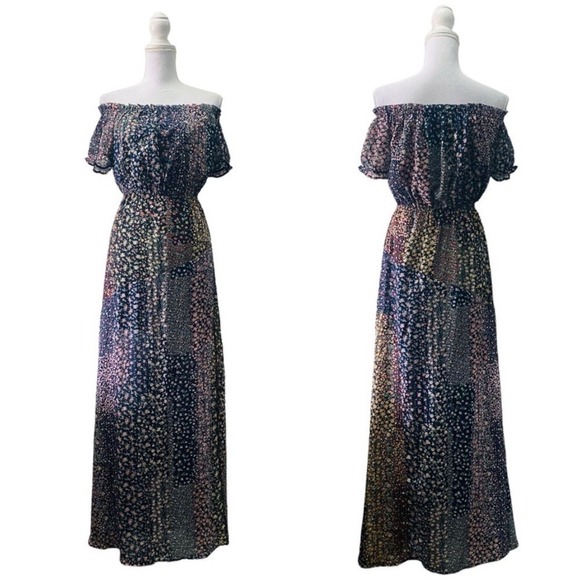 Lulu's Women's Small Neva Navy Floral Off Shoulder High Slit Dress - Picture 1 of 10